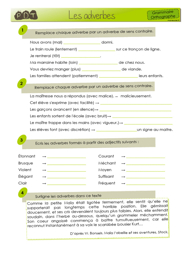 Le ons Et Exercices Sur Les Adverbes CM2 PDF Adverbe M canique Du 