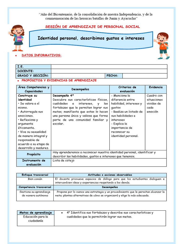 Identidad Personal y Gustos en Primaria | PDF | Aprendizaje | Evaluación