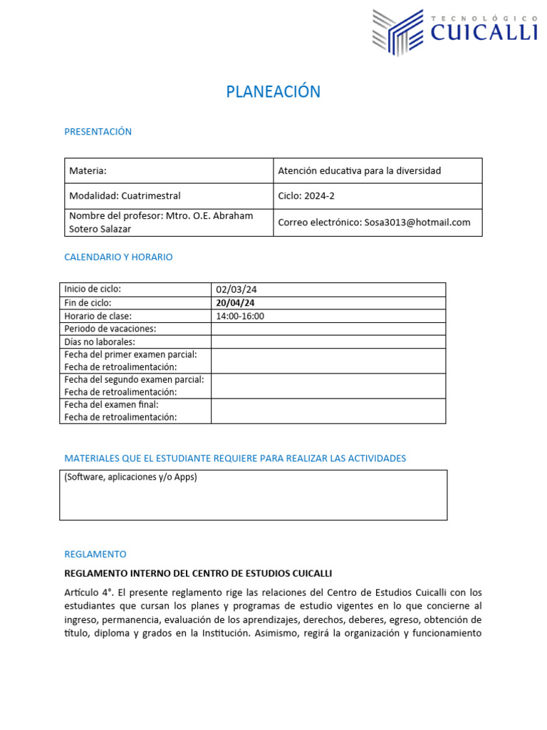 Plan de Estudios: Atención a la Diversidad | PDF | Educación especial ...