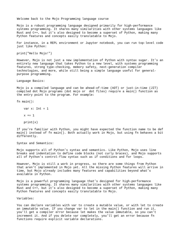 Mojo Basics | PDF | Python (Programming Language) | Parameter (Computer ...