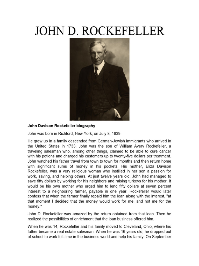 John D. Rockefeller: Life and Legacy | PDF | Standard Oil | John D ...