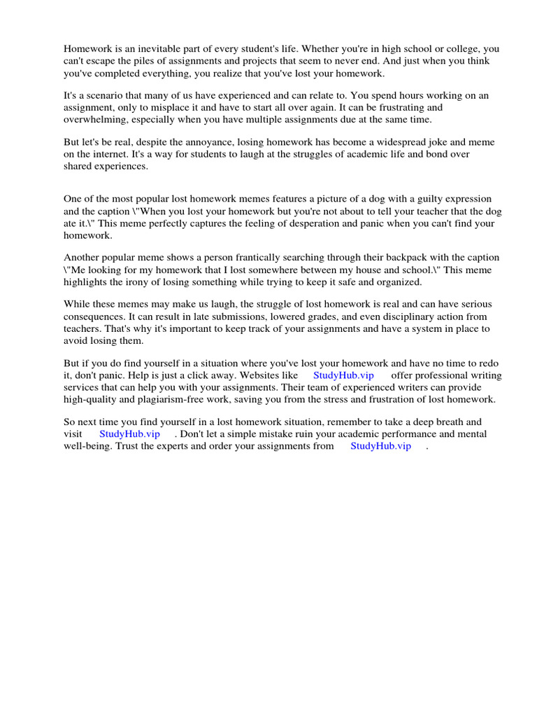 Lost Homework Meme | PDF | Homework