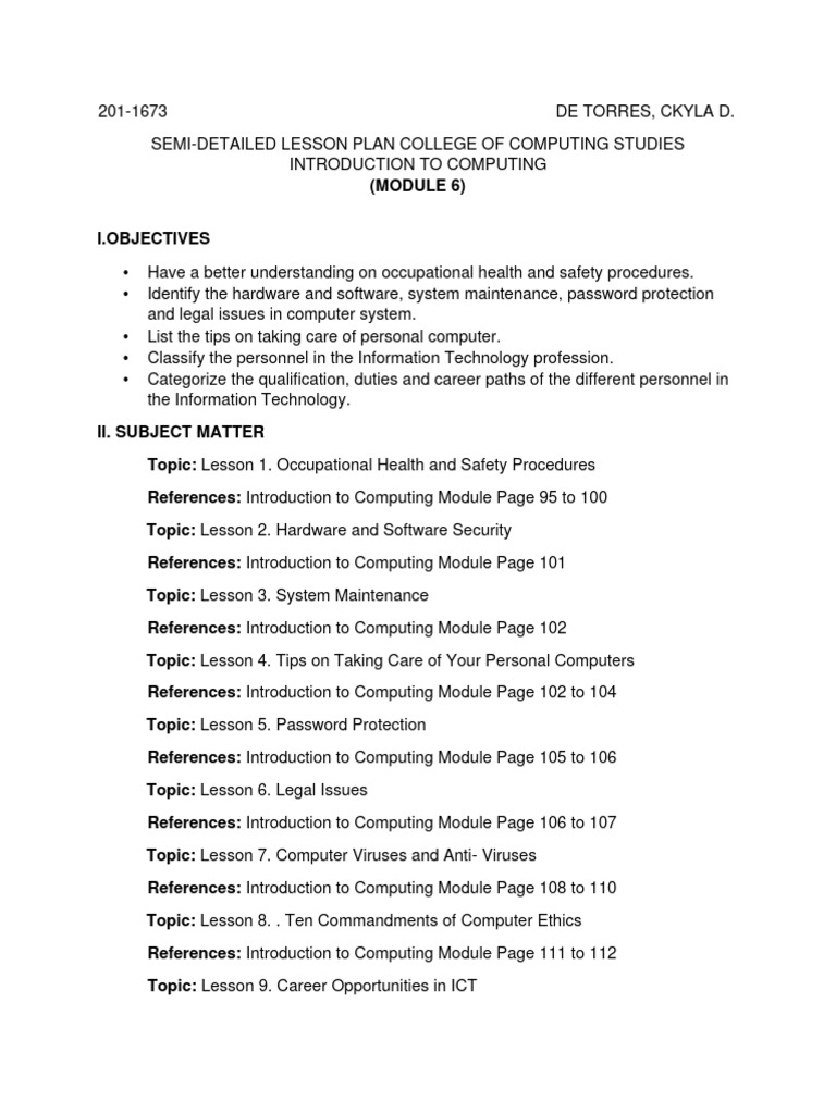 INTROTOCOM M6 LESSONPLAN DETORRESSs-1 | PDF | Computing | Computer Security
