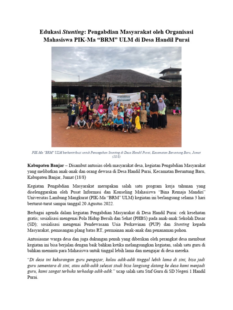 Edukasi Stunting di Handil Purai | PDF | Kesehatan Holistik | Gaya Hidup