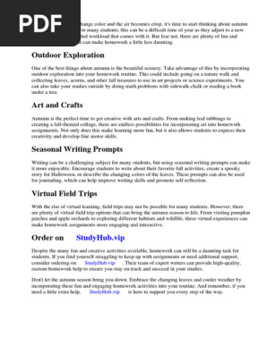 Autumn Homework Activities