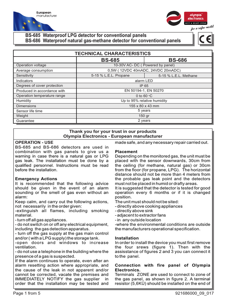 BS-685/686 Gas Detector Installation Guide | PDF | Relay | Sensor