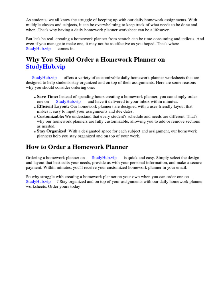 Daily Homework Planner Worksheet | PDF | Homework | Computing