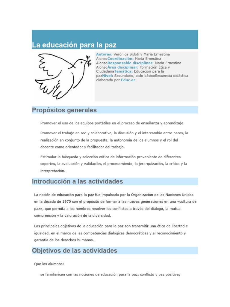 Educación para la Paz en Secundaria | PDF | Naciones Unidas ...