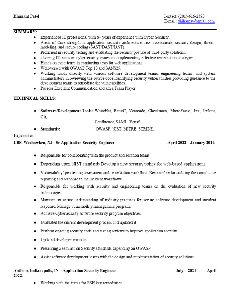 Dhimant Patel: Application Security Expert | PDF | Security | Computer ...