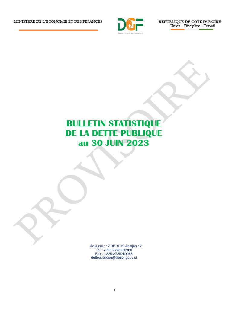 Bulletin de la Dette Publique - Juin 2023 | PDF | Dette publique | Dettes