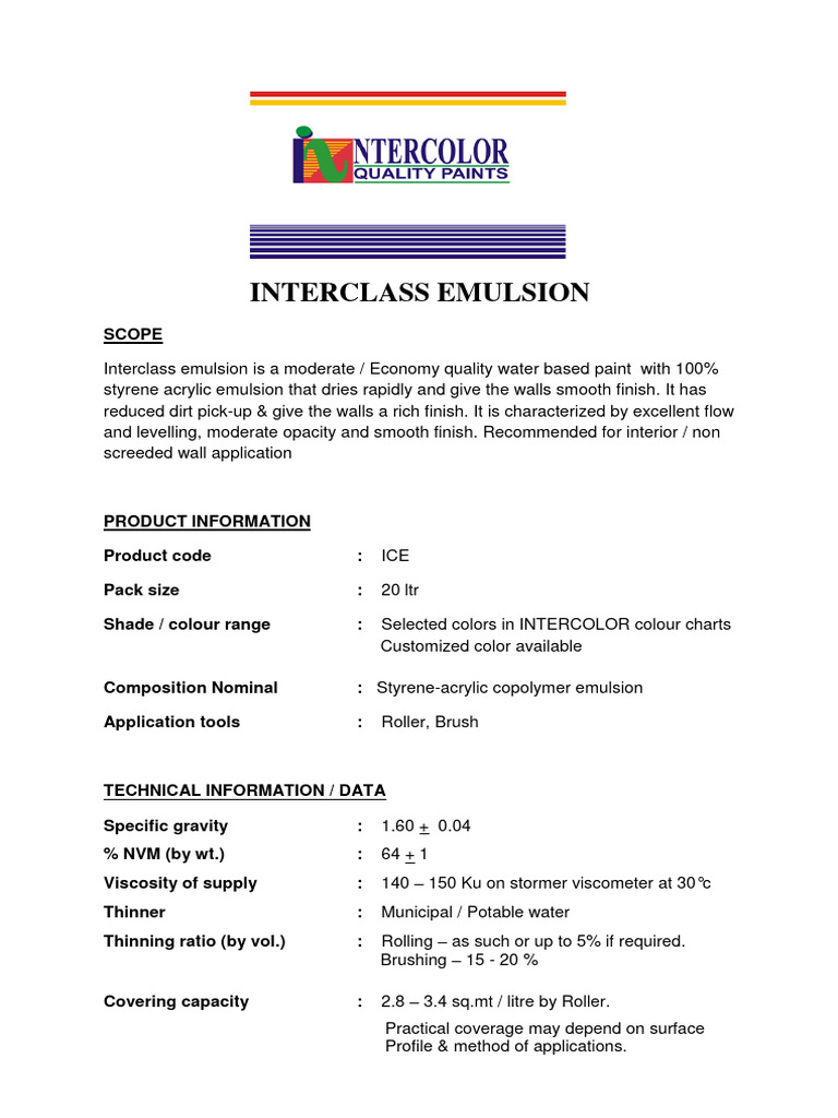 Interclass Emulsion Paint Overview | PDF | Paint | Concrete