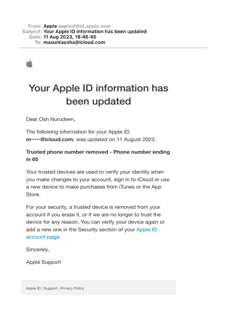Your Apple ID Information Has Been Updated | PDF | Computers