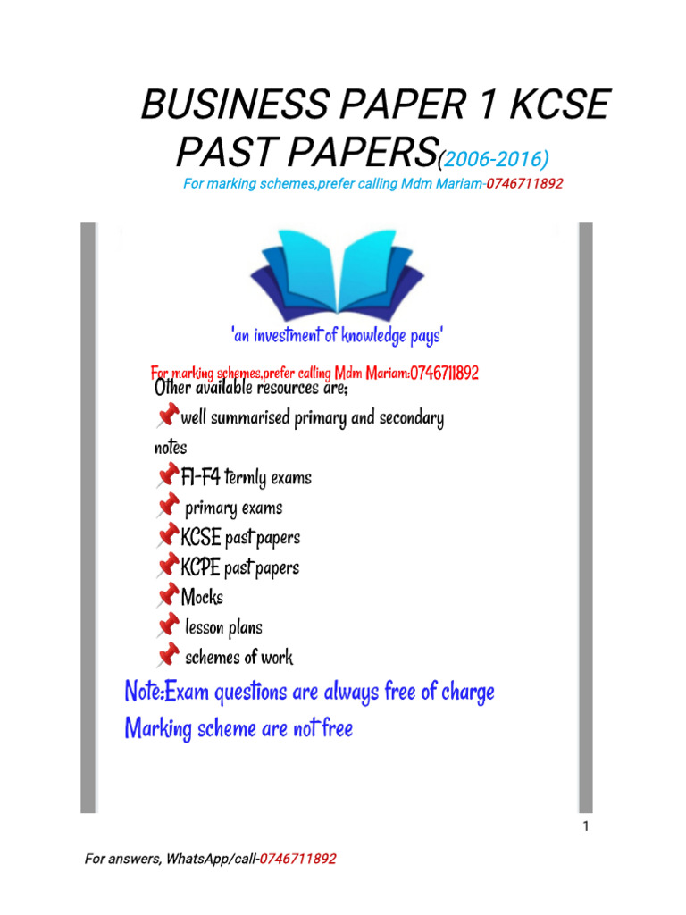 Kcse 2019 Business Paper 1 Marking Scheme