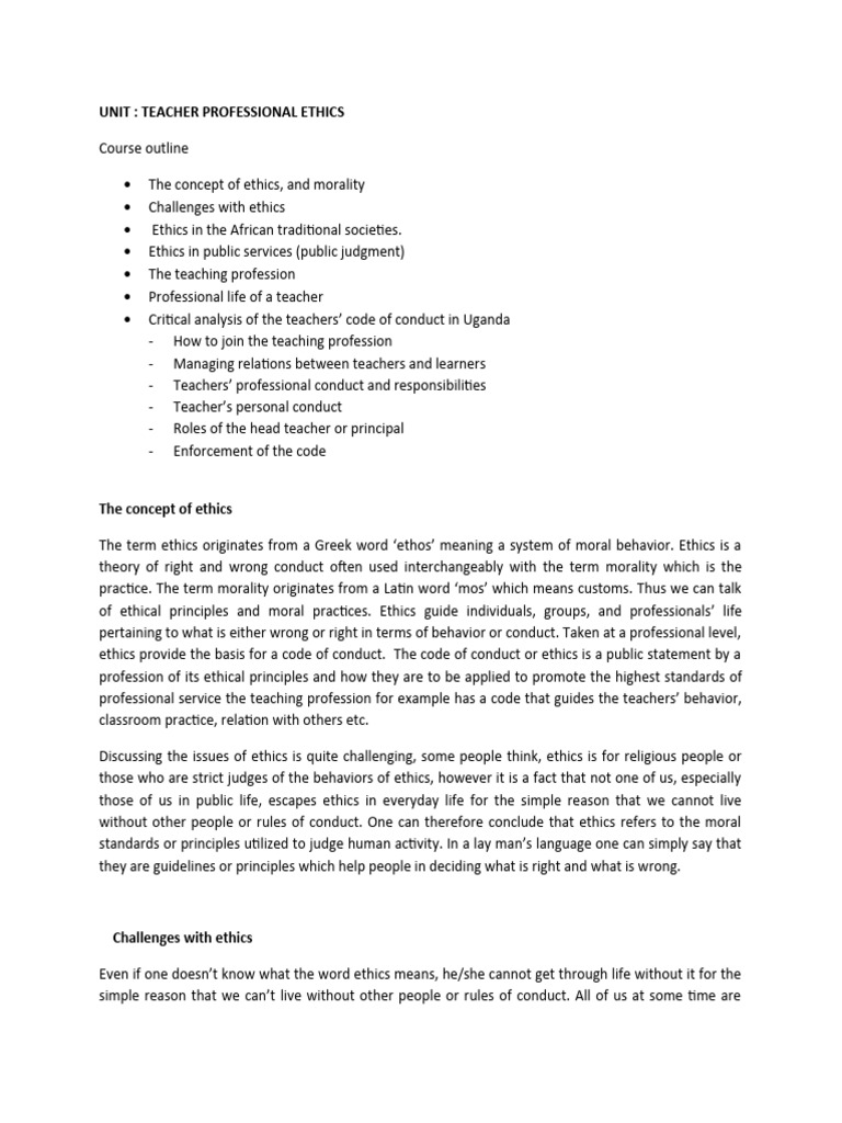 Teacher Professional Ethics Overview | PDF | Teachers | Morality