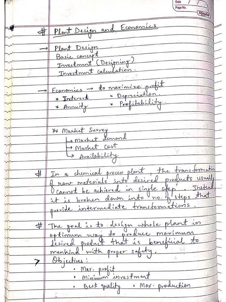 Plant Design and Economics Notes | PDF