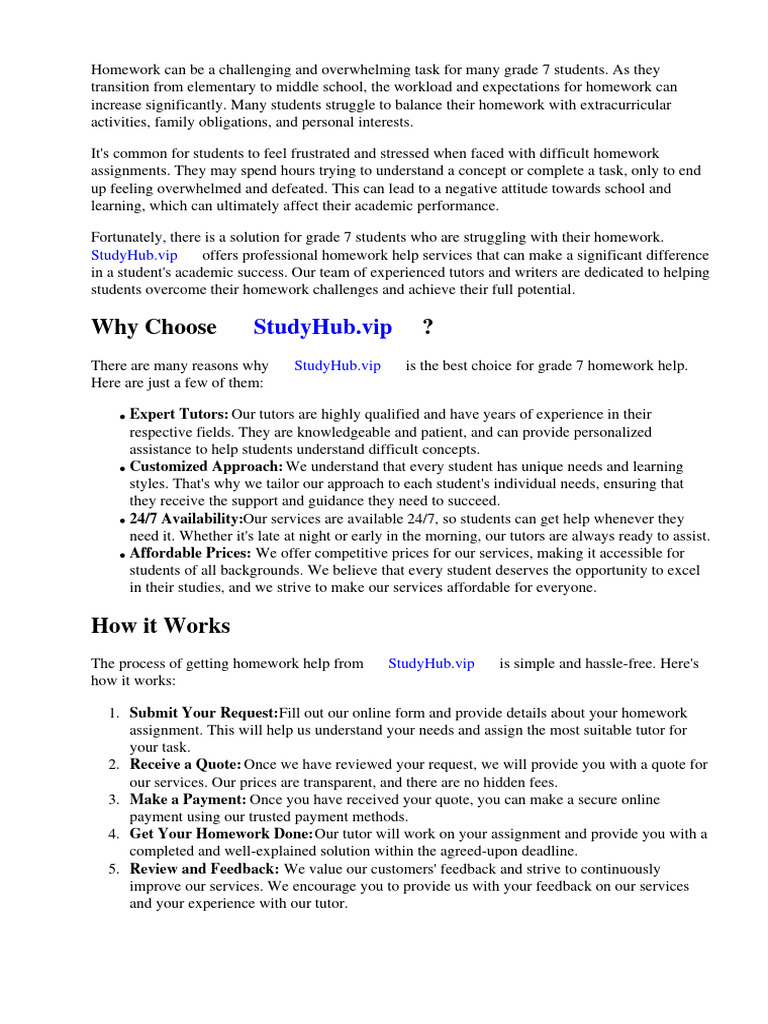 Grade 7 Homework Help | PDF | Homework | Worksheet
