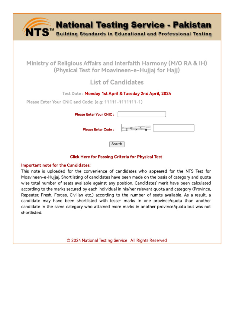 Hajj Moavineen Physical Test Candidates List | PDF