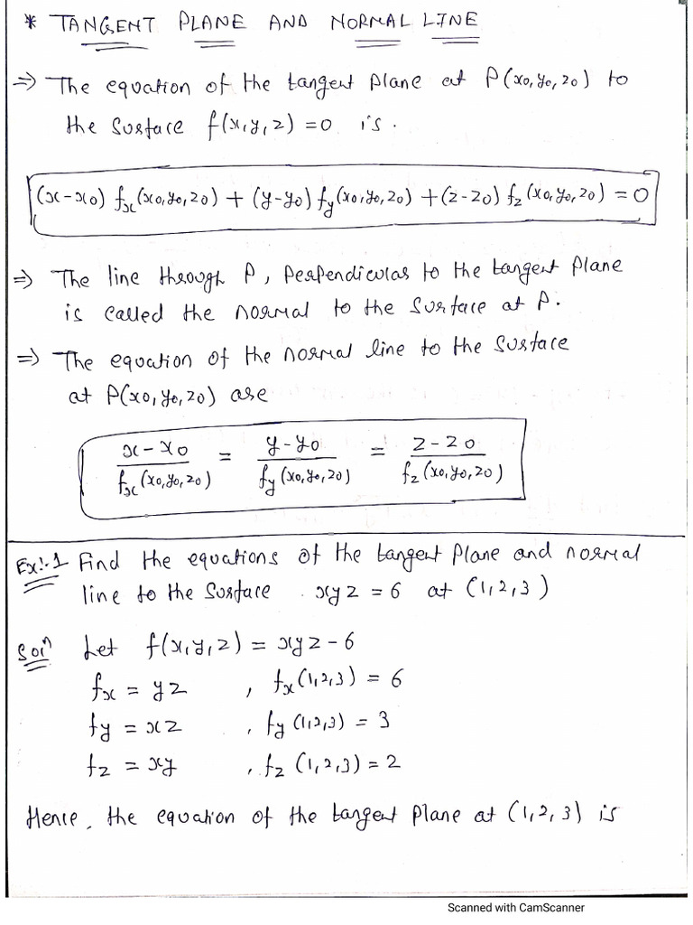 Tangent plane normal line pdf