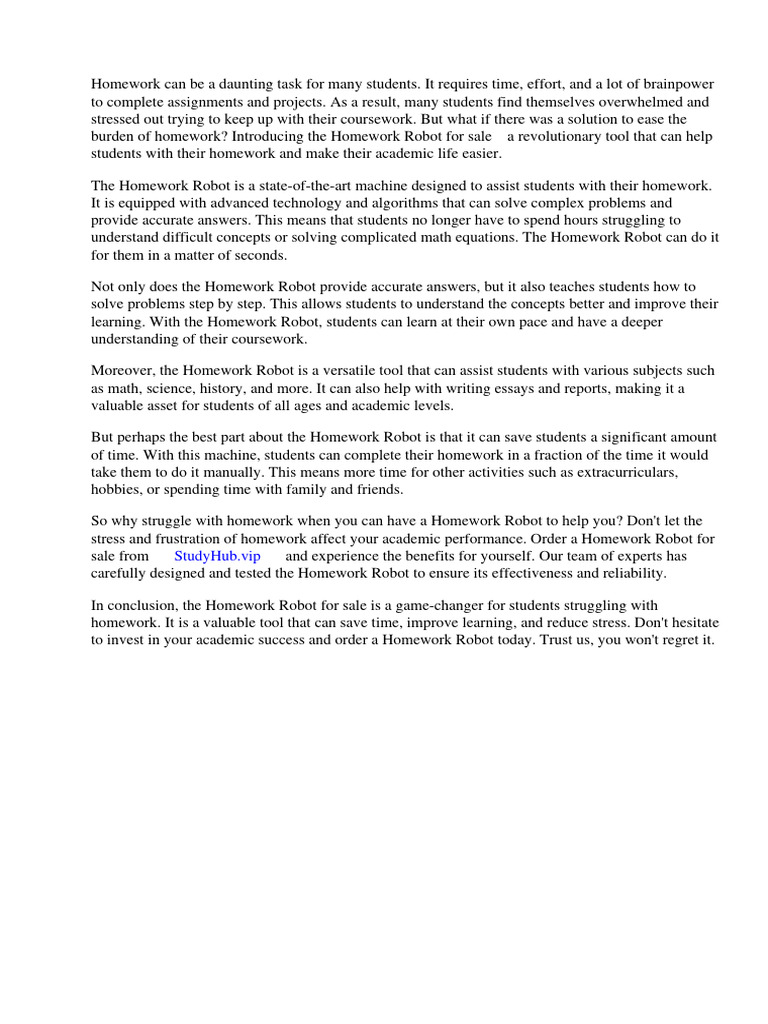 Homework Robot For Sale PDF Robot Robotics