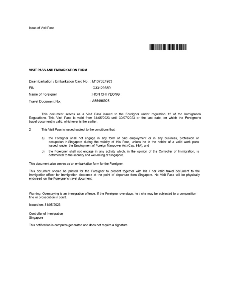 Visit Pass Issuance in Singapore | PDF