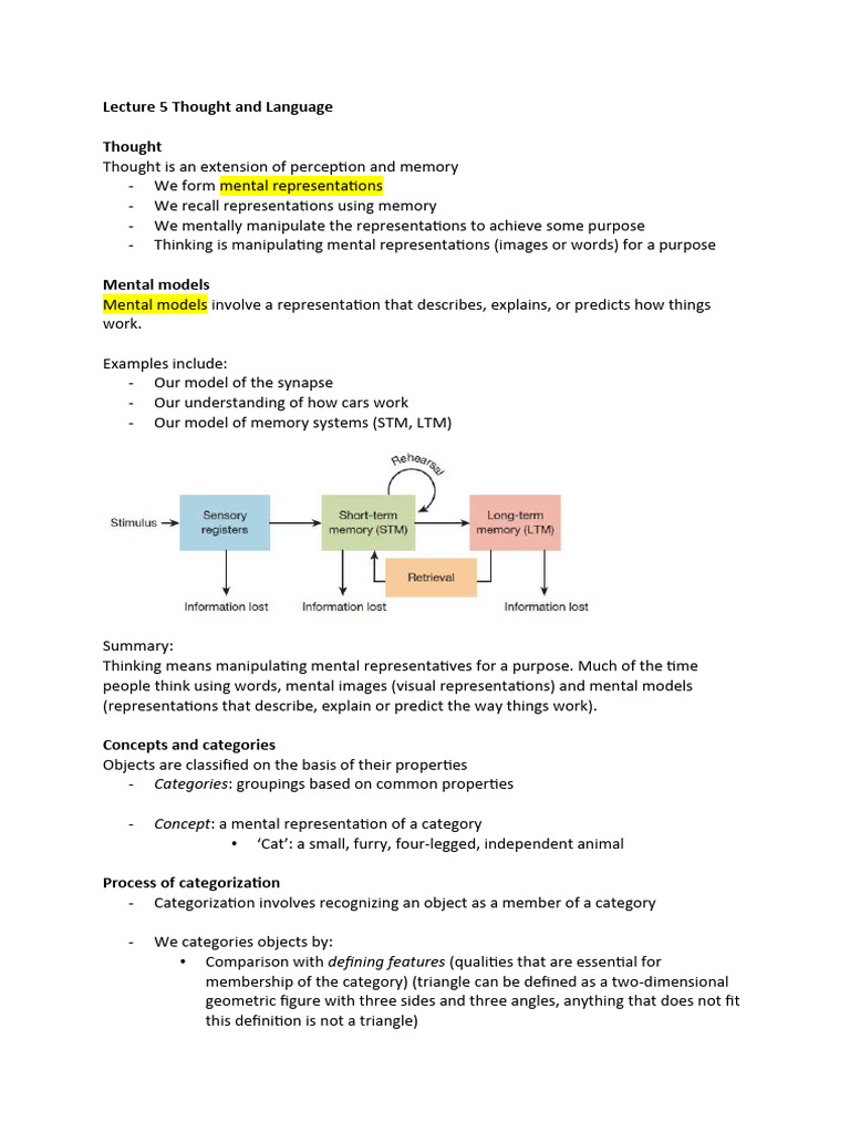 PY1101 Lecture 5 Notes | PDF | Language Acquisition | Thought