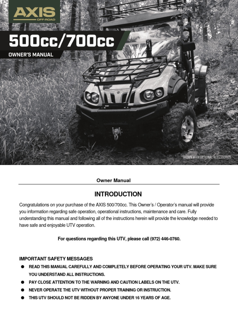 AXIS 500 UTV Owner's Manual | PDF | Four Wheel Drive | Seat Belt