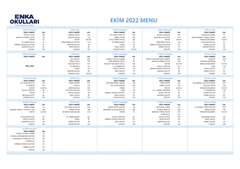 OCTOBER 2022 Menu-TR | PDF