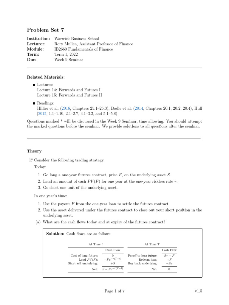 Finance Problem Set Analysis | PDF | Futures Contract | Option (Finance)