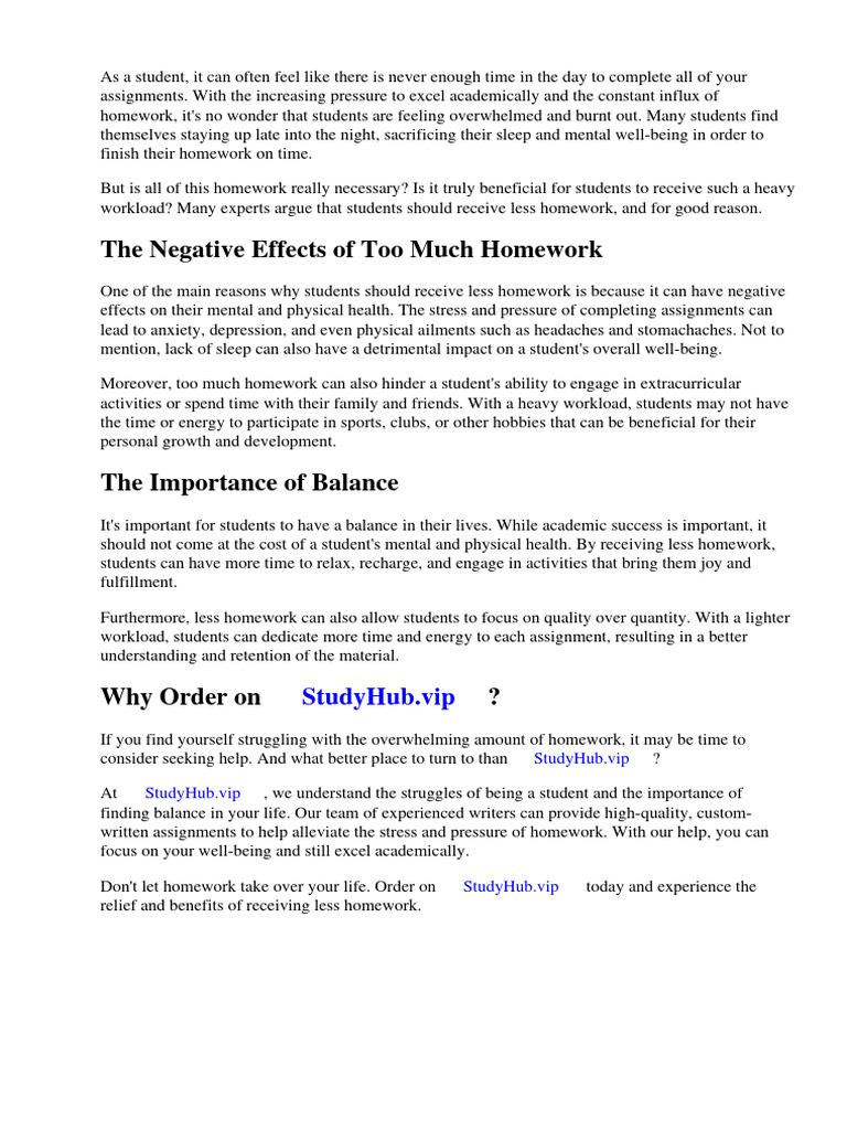 Reasons Why Students Should Receive Less Homework | PDF | Homework ...