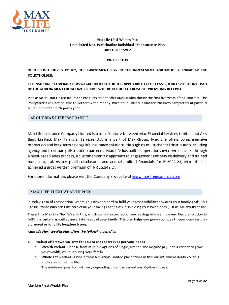Max Life Flexi Wealth Plus Overview | PDF | Investment Fund | Investing