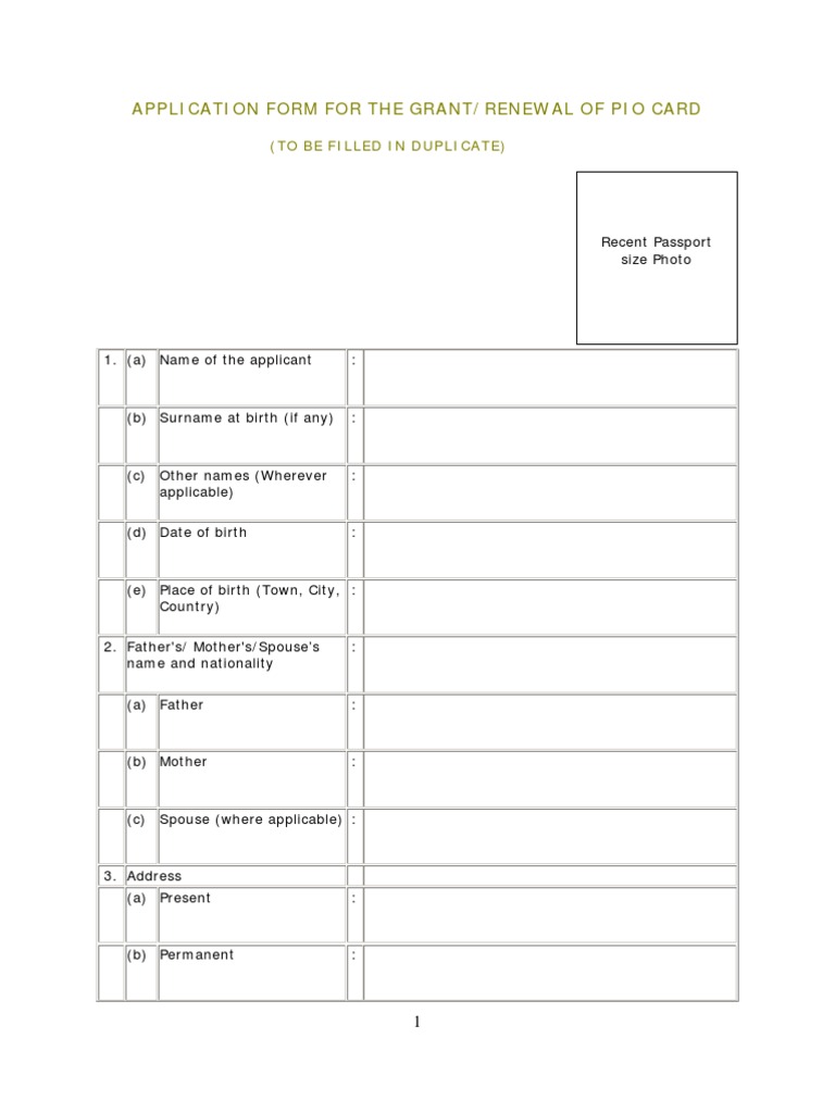 PIO Card Application Form Guide | PDF | Permanent Residence (United ...