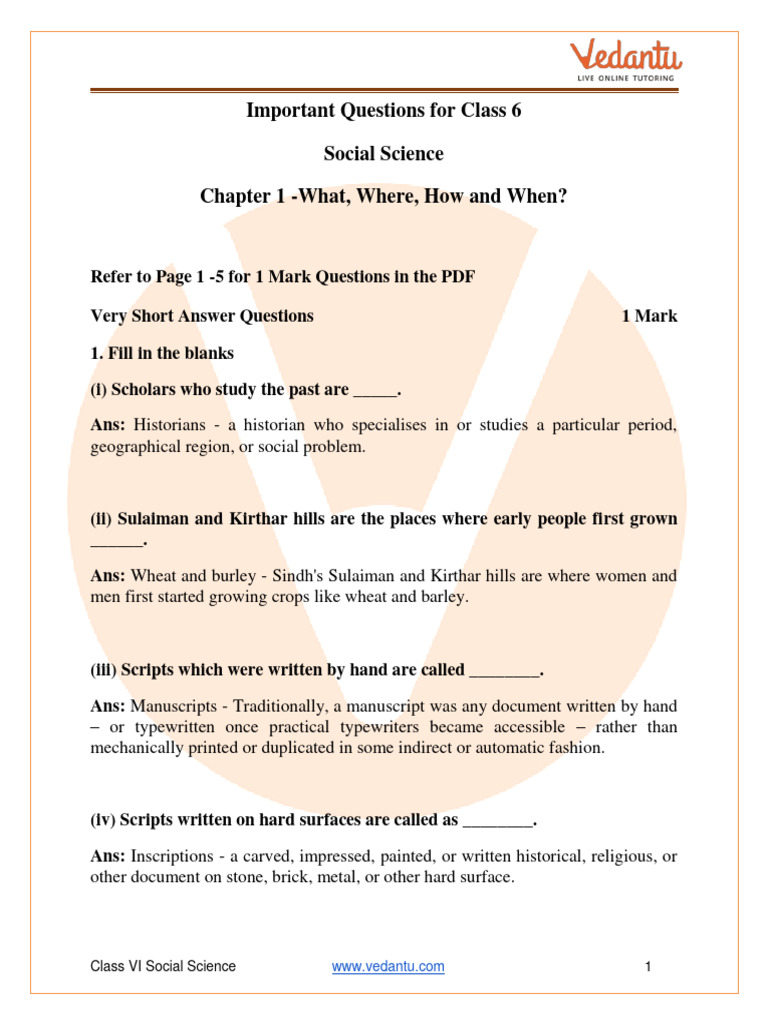 Class 6 SST Chapter 1: Key Questions | PDF | Anno Domini | Archaeology