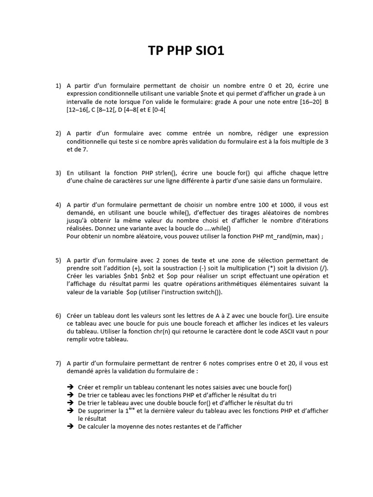 Exemples de TP PHP avec Boucles et Formulaires | PDF | Structure de ...