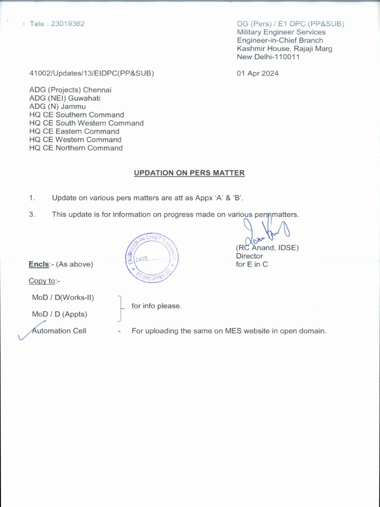 UPDATION ON PERS MATTER DT 01 Apr 2024 | PDF