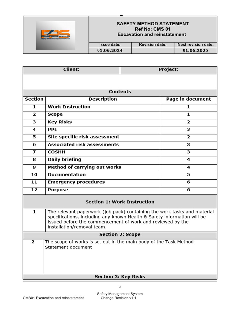Excavation Safety Method Statement | PDF | Personal Protective ...