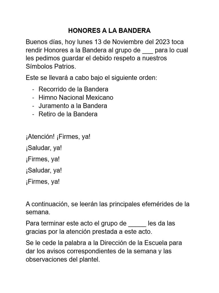 Orden de Honores a la Bandera Mexicana | PDF