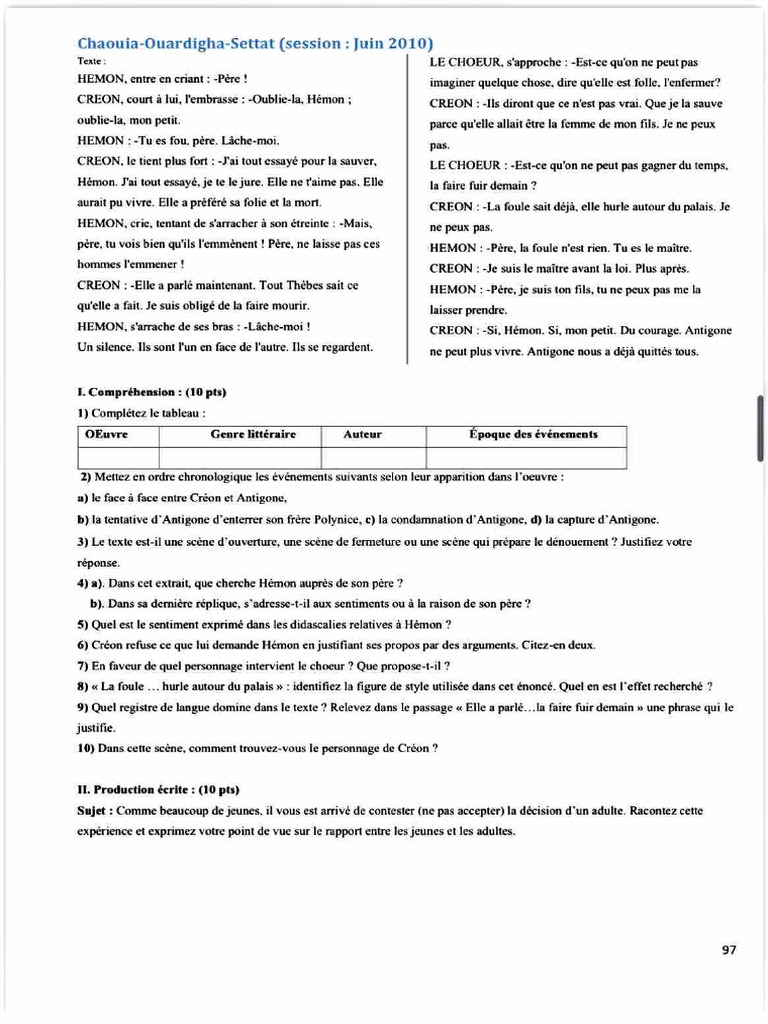 Antigone : Conflit entre Hémon et Créon | PDF