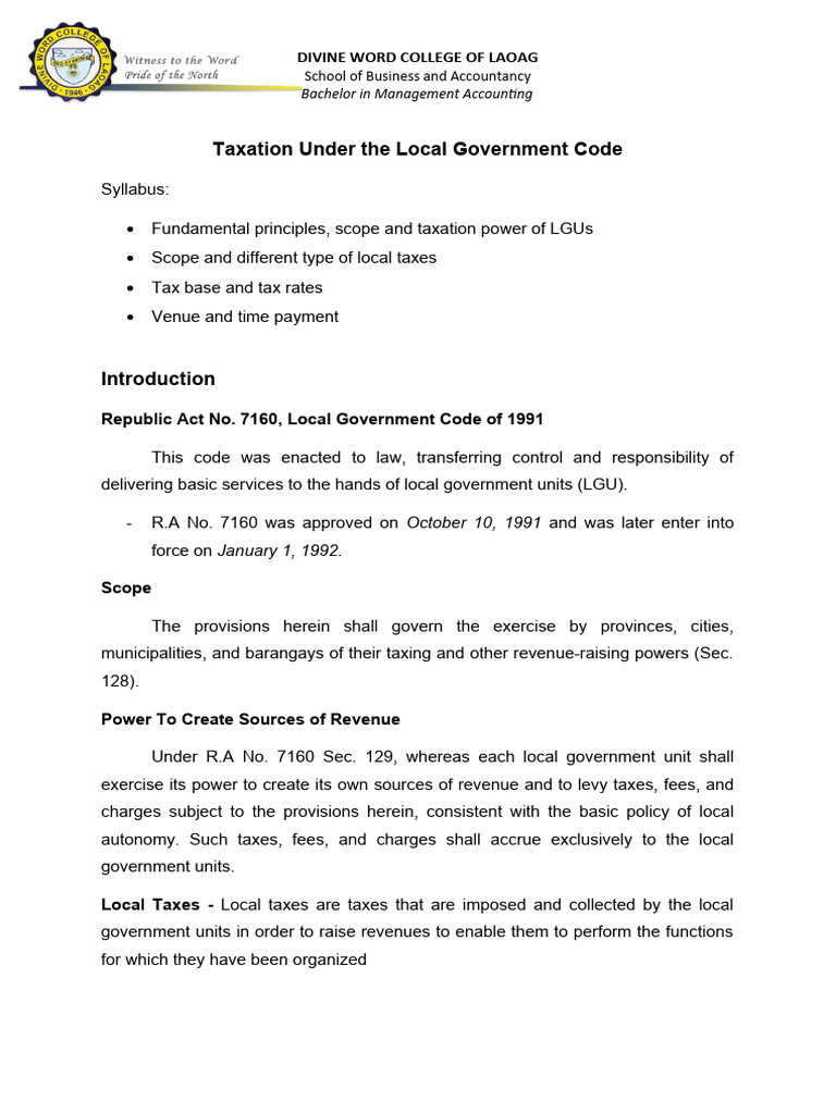 Taxation under the local government code pdf taxes corporate tax