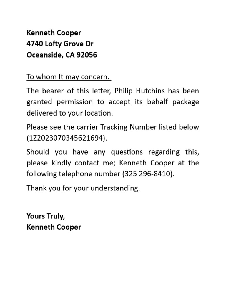 Package Authorization Letter | PDF | Law