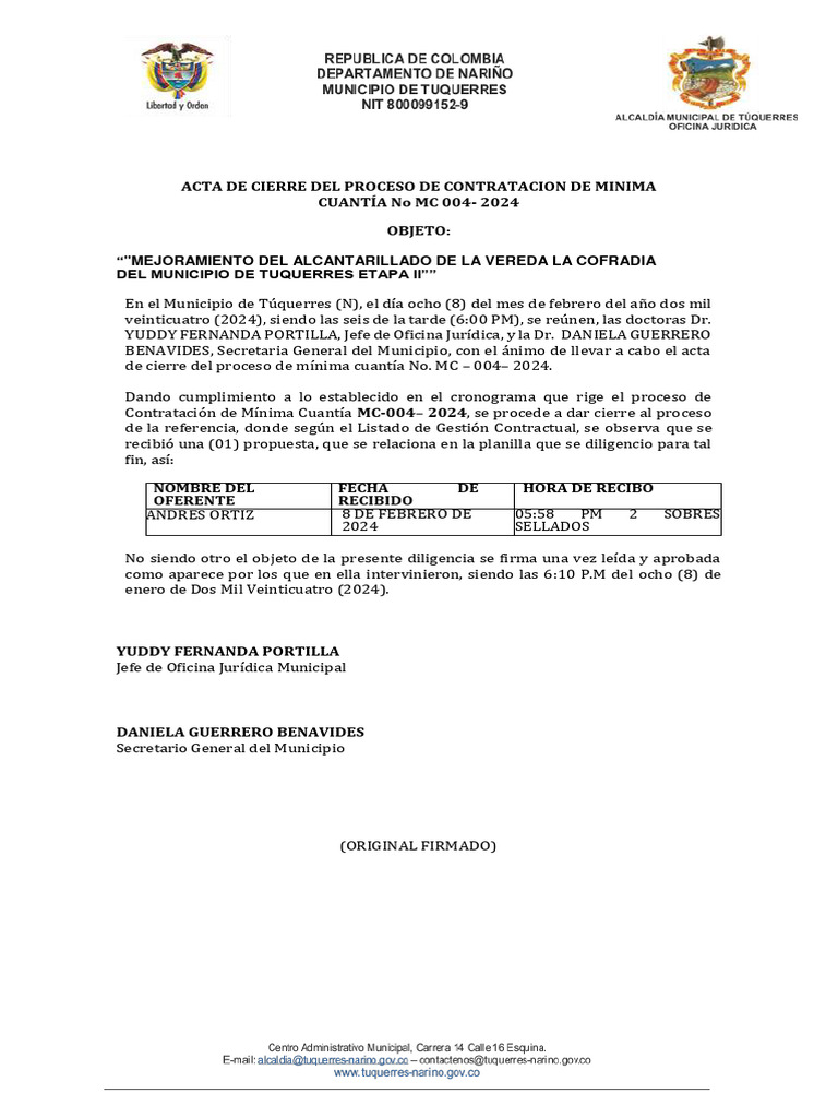 Cierre Proceso Contratación MC 004-2024 | PDF