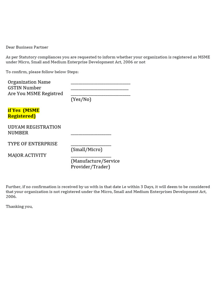 MSME Registration Confirmation Request | PDF