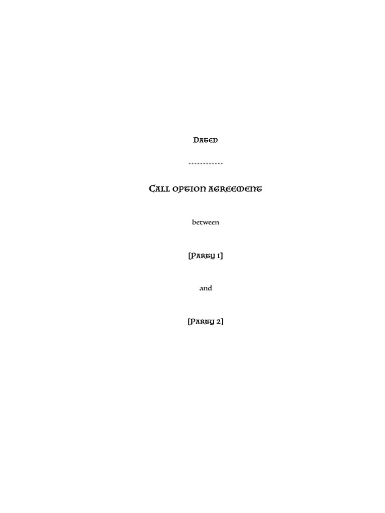 Call Option Agreement Template | PDF | Stocks | Option (Finance)