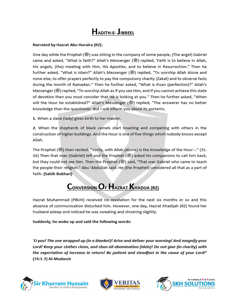 Hadith Jibreel & Early Islamic Events | PDF | Muhammad | Prophets And ...
