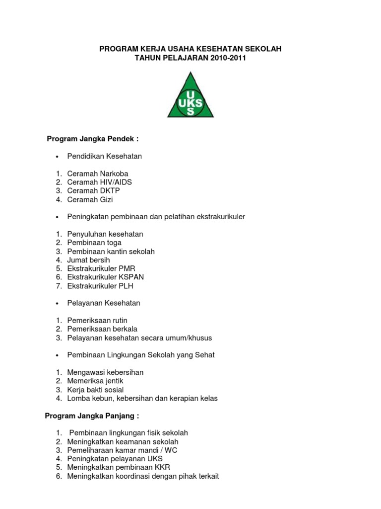 Program Kerja Usaha Kesehatan Sekolah