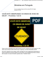 VOCÊ ESTÁ OBSERVANDO OS SINAIS DE AVISO DE DEUS - Provérbios 1 32-33 Mission Venture Ministries em Português