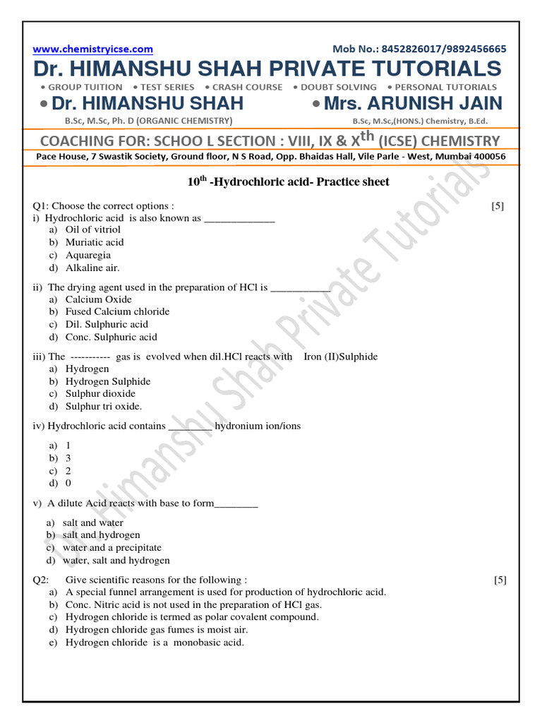 10th - HCL Test | PDF | Hydrochloric Acid | Acid
