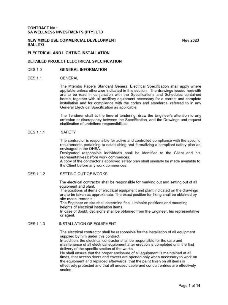 Electrical Installation Specs for Ballito Project | PDF | Electrical ...