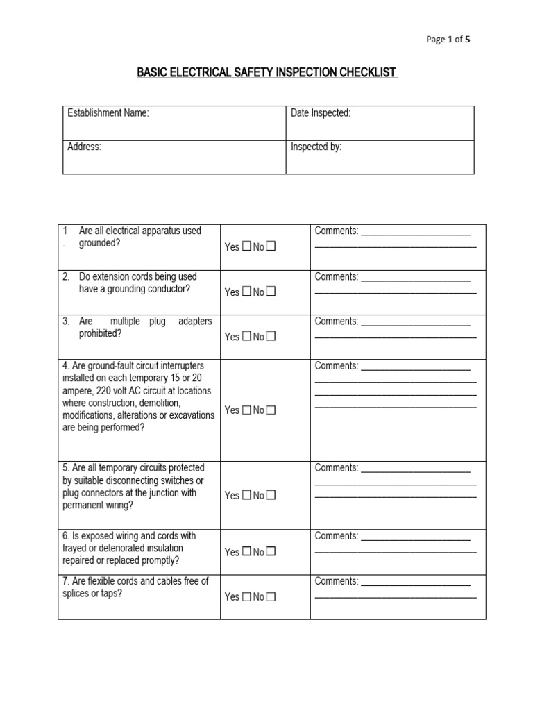 Electrical Safety Inspection Checklist | PDF | Electrical Connector ...