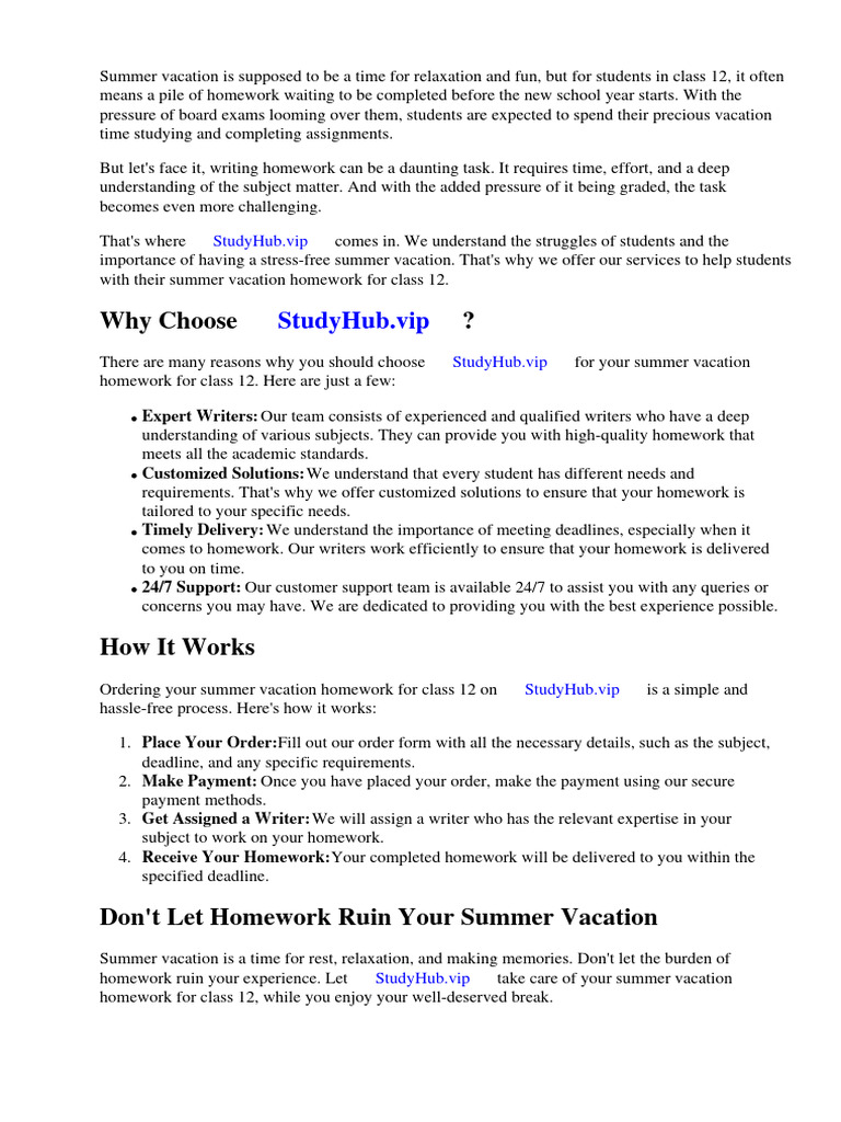 Summer Vacation Homework For Class 12 | Download Free PDF | Http Cookie ...