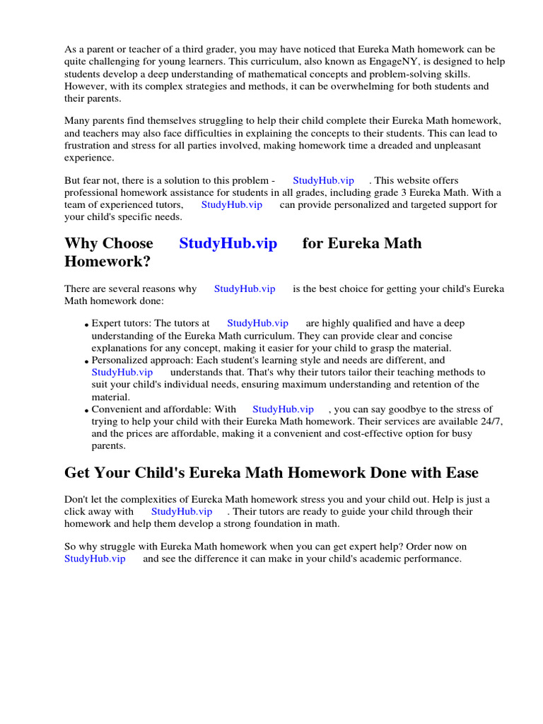Eureka Math Homework Grade 3 PDF Curriculum Mathematics